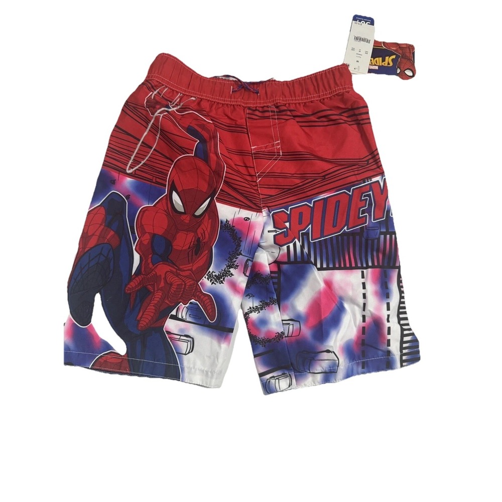Boys Marvel‎  Spider-Man Swim Trunk Shorts Bathing Suit Red Peter Parker Sz M